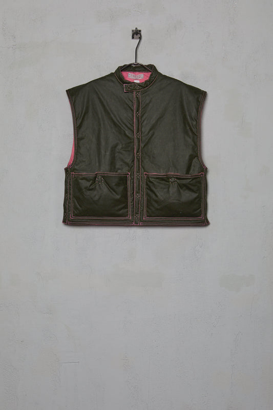 Anecho Womens Stand Collar Puffy Vest in Green Wax