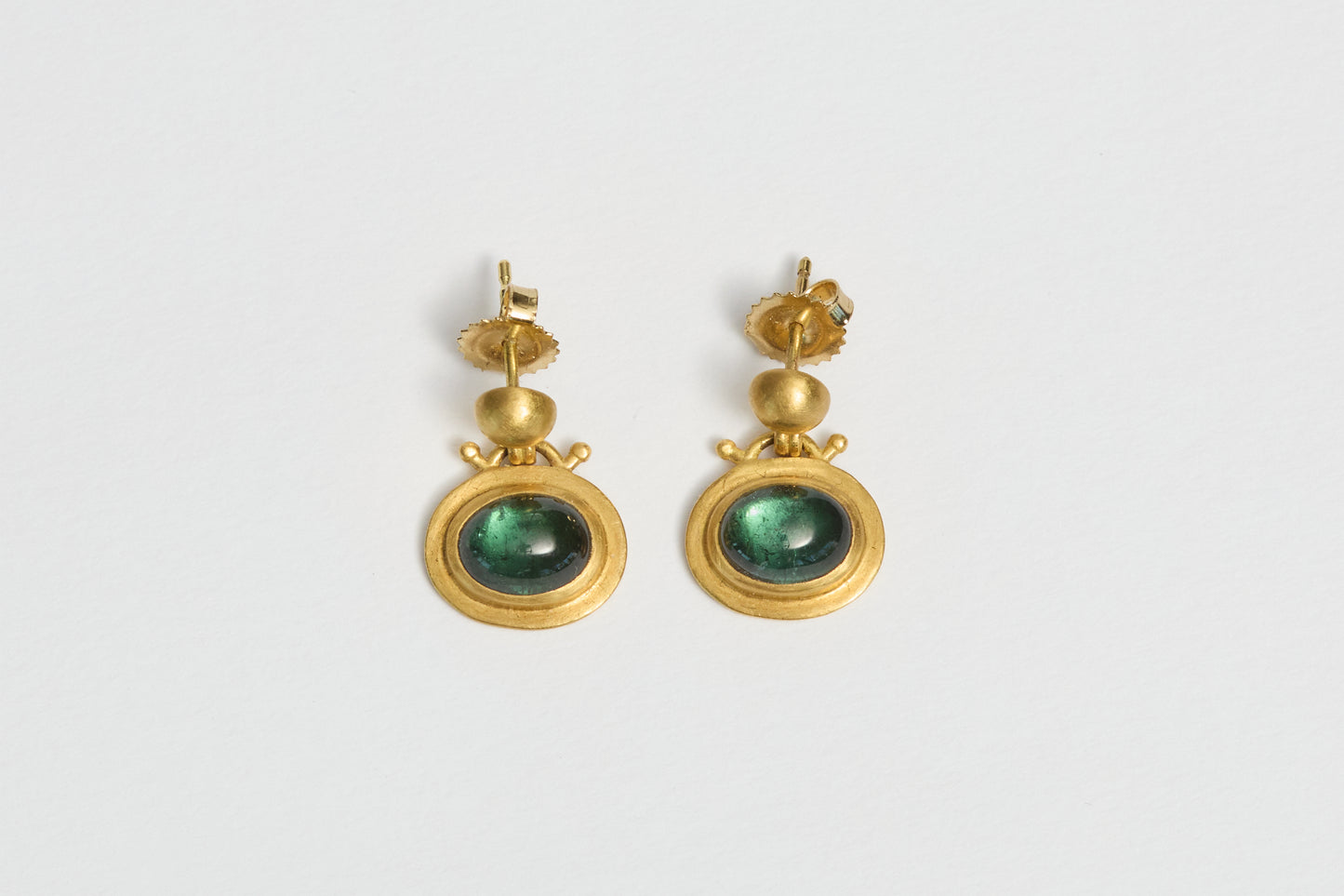 Prounis Bell Earrings | Green Tourmaline 22ct Gold
