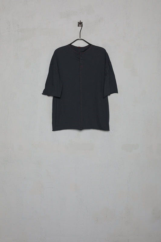 Anecho Men's Front Snap T Shirt In Hand Dyed Light Cotton Jersey