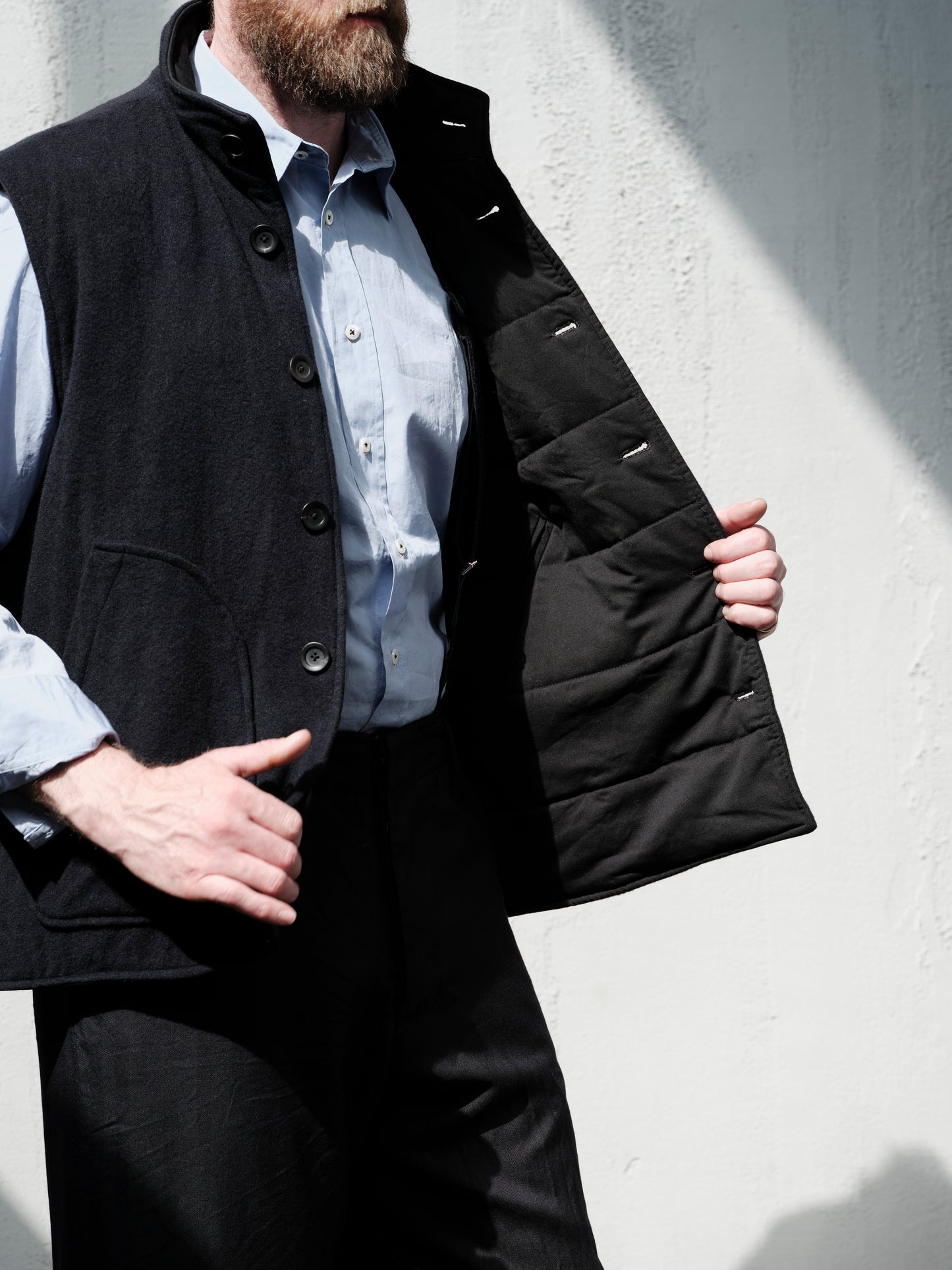 Geoffrey B. Small Men's Reversible Waistcoat in Bella Super 120 'Tasmanian' wool & Biella Cashmere