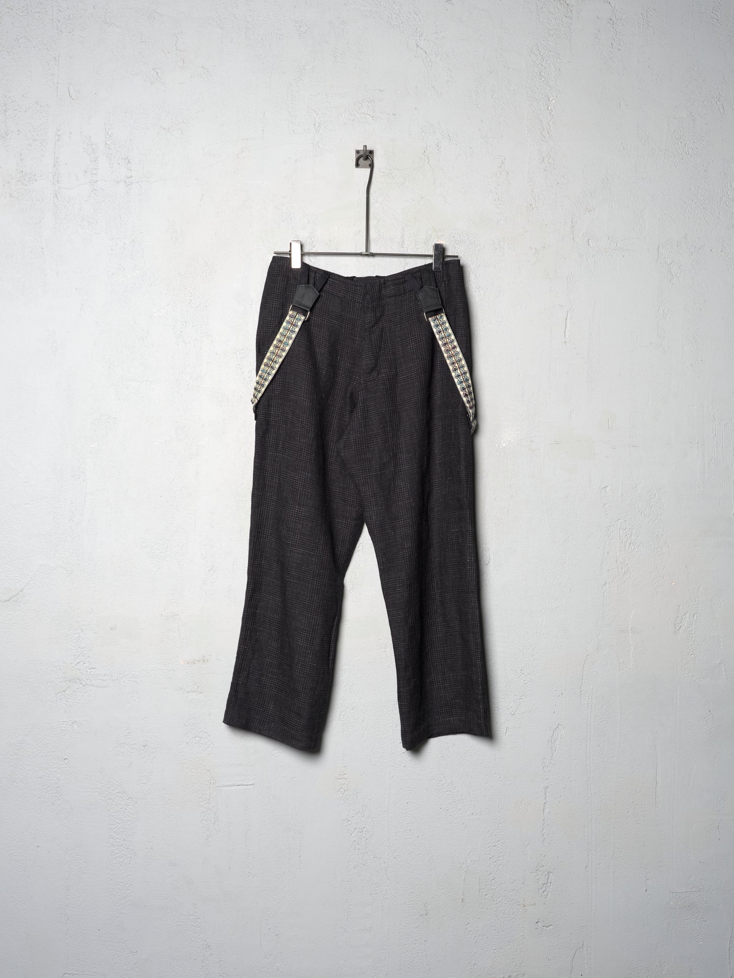 Geoffrey B. Small Men's 1940s Suspender Trouser in 'Armageddon' Wool & Linen Plaid