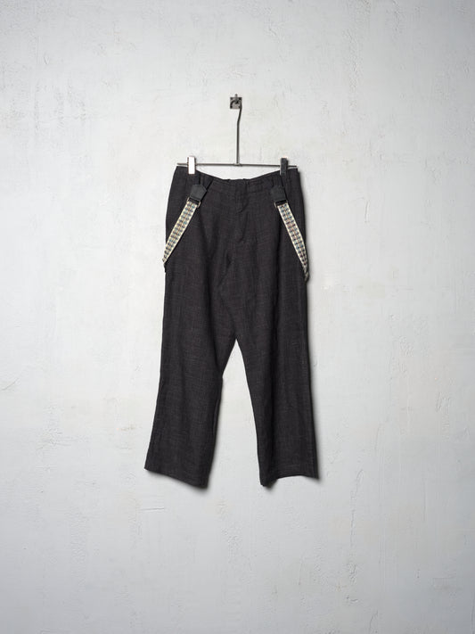 Geoffrey B. Small Men's 1940s Suspender Trouser in 'Armageddon' Wool & Linen Plaid