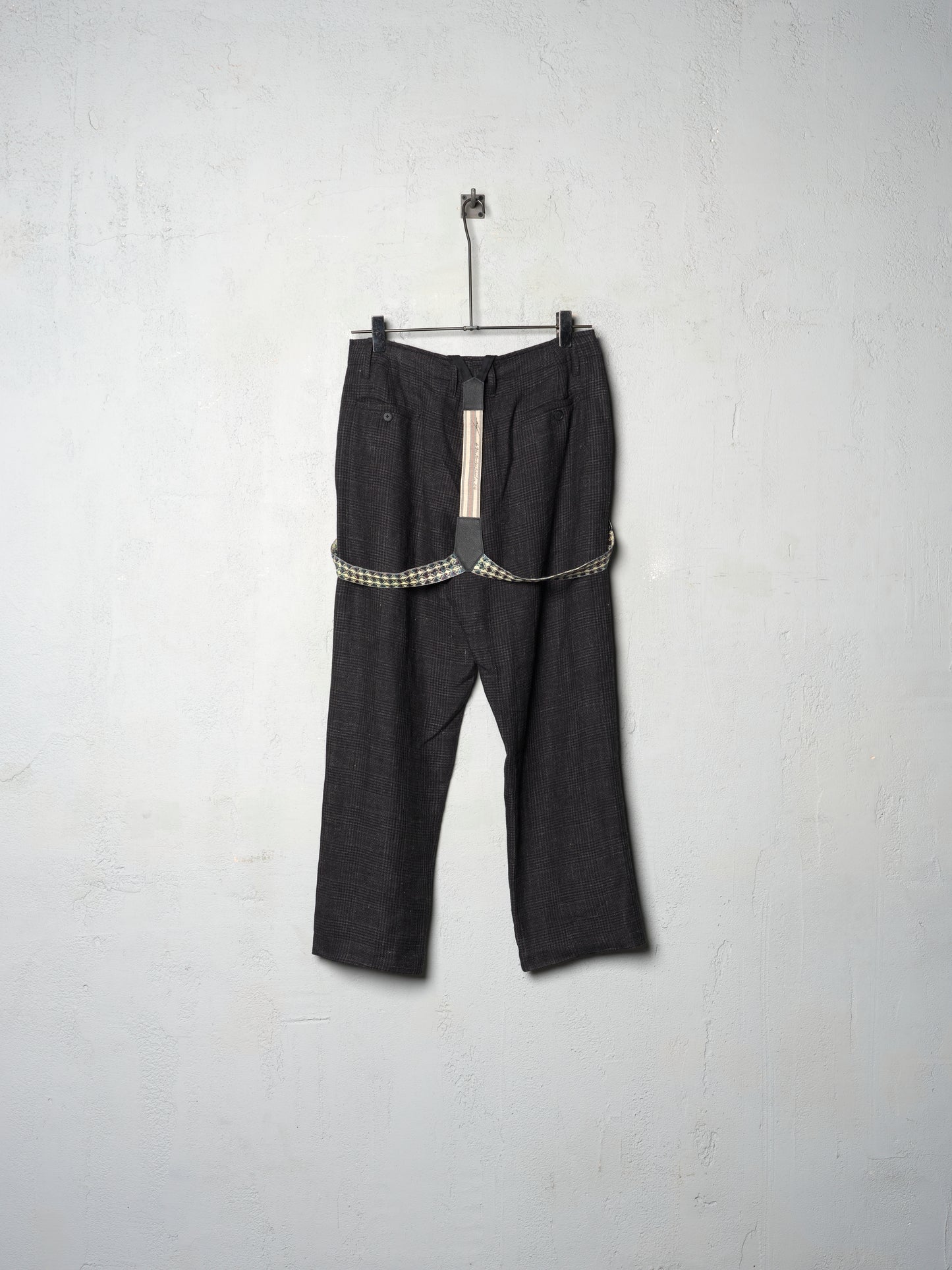 Geoffrey B. Small Men's 1940s Suspender Trouser in 'Armageddon' Wool & Linen Plaid