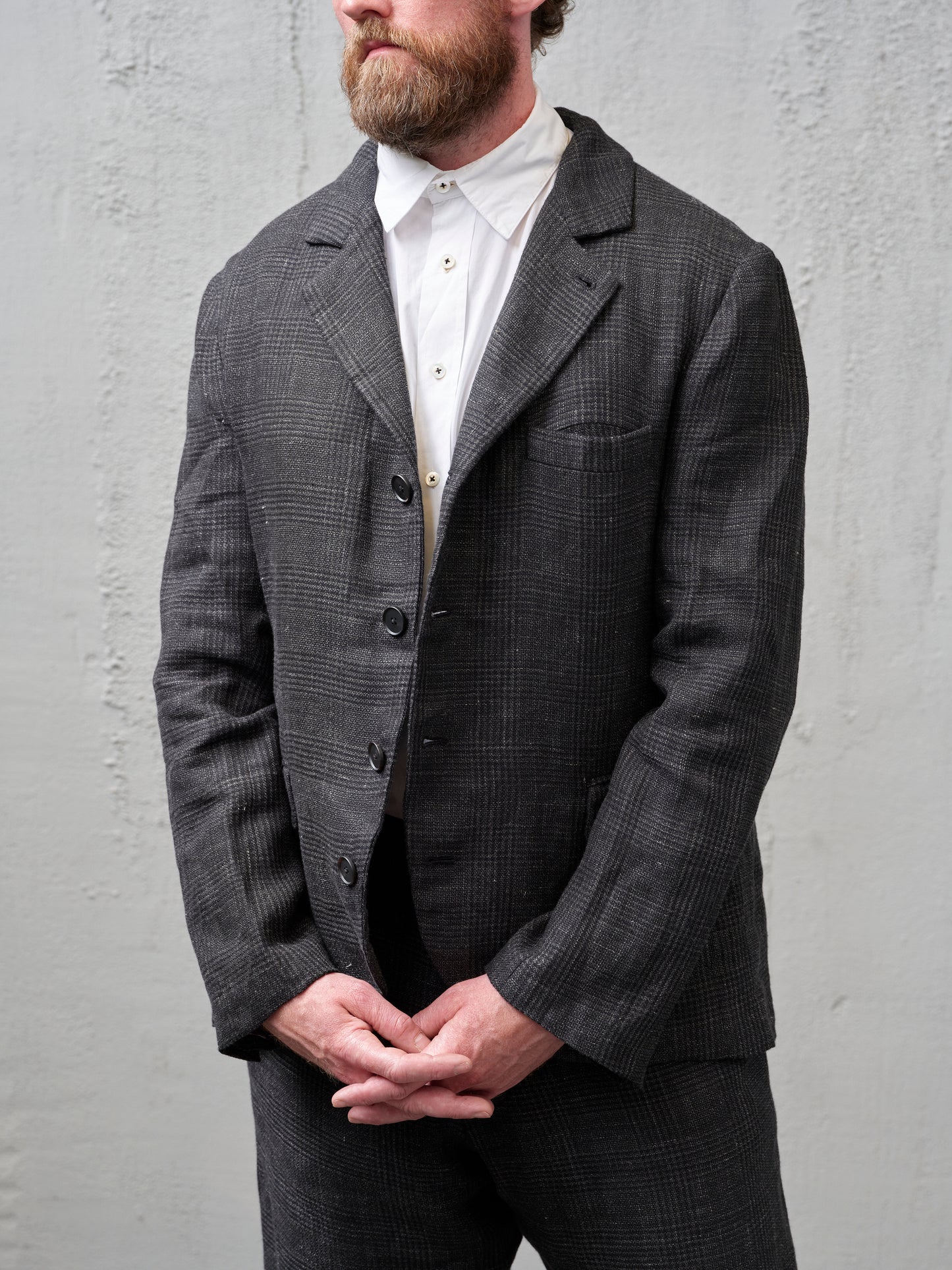 Geoffrey B. Small Men's Classic Jacket in 'Armageddon' Wool & Linen Plaid