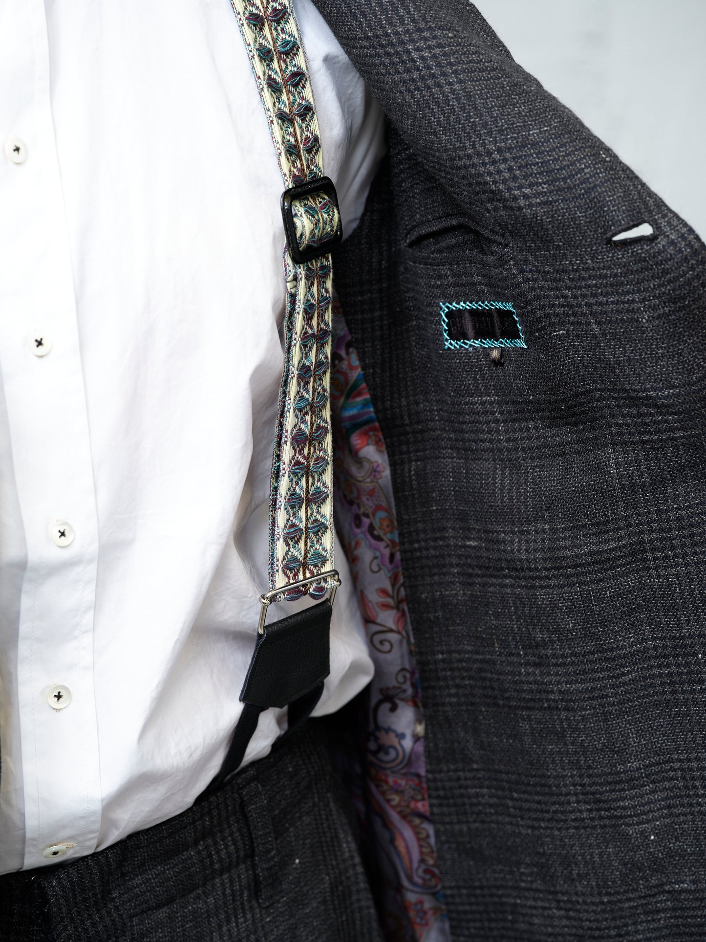 Geoffrey B. Small Men's 1940s Suspender Trouser in 'Armageddon' Wool & Linen Plaid