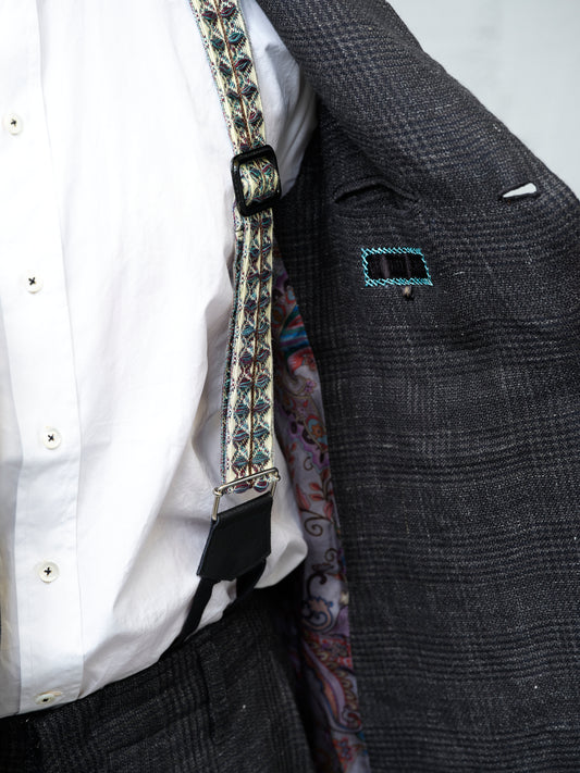 Geoffrey B. Small Men's 1940s Suspender Trouser in 'Armageddon' Wool & Linen Plaid