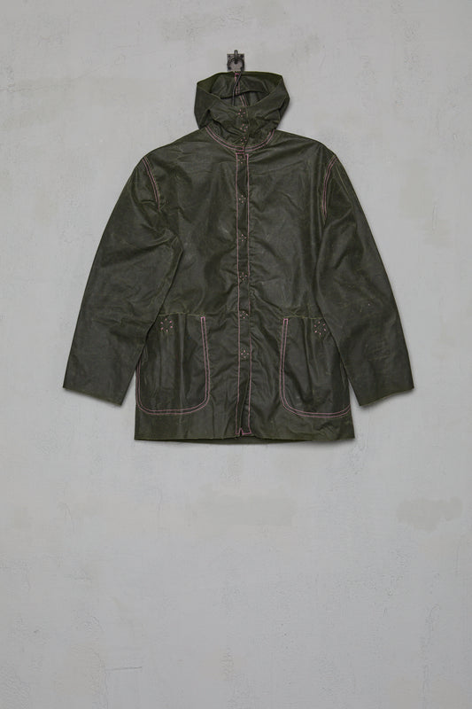 Anecho Womens Hooded Snap-front Jacket In Wax Cotton