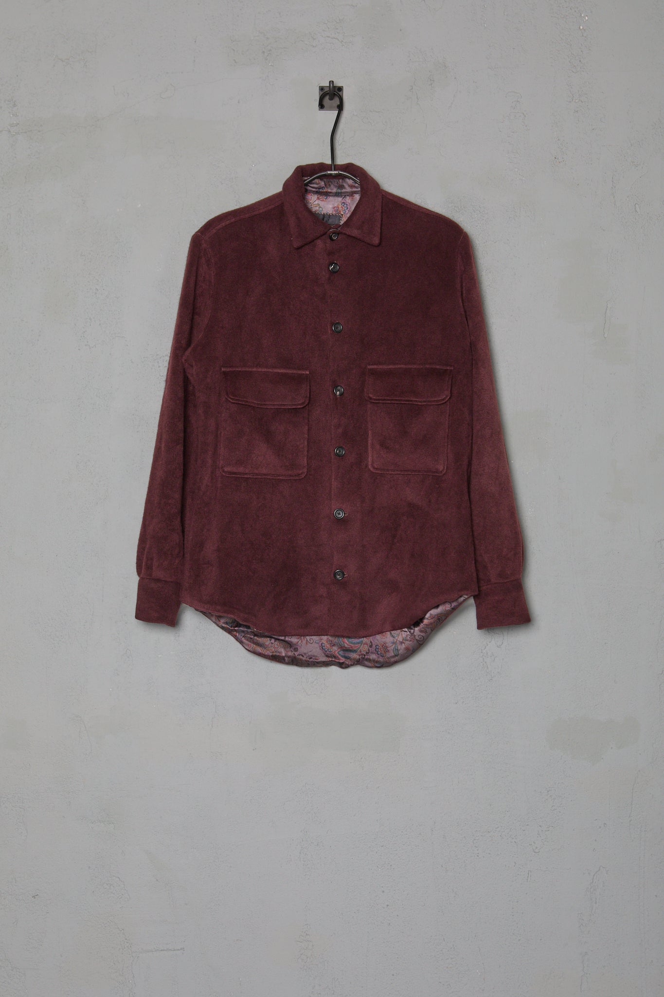 Geoffrey B. Small Men's Lined Overshirt With Chest Pockets in Bordeaux Alashan 3 Ply Cashmere