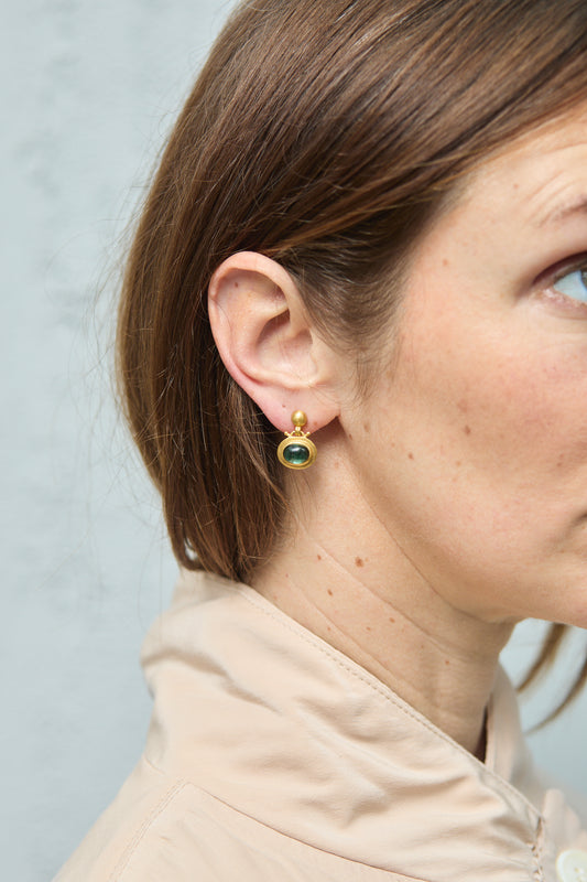Prounis Bell Earrings | Green Tourmaline 22ct Gold