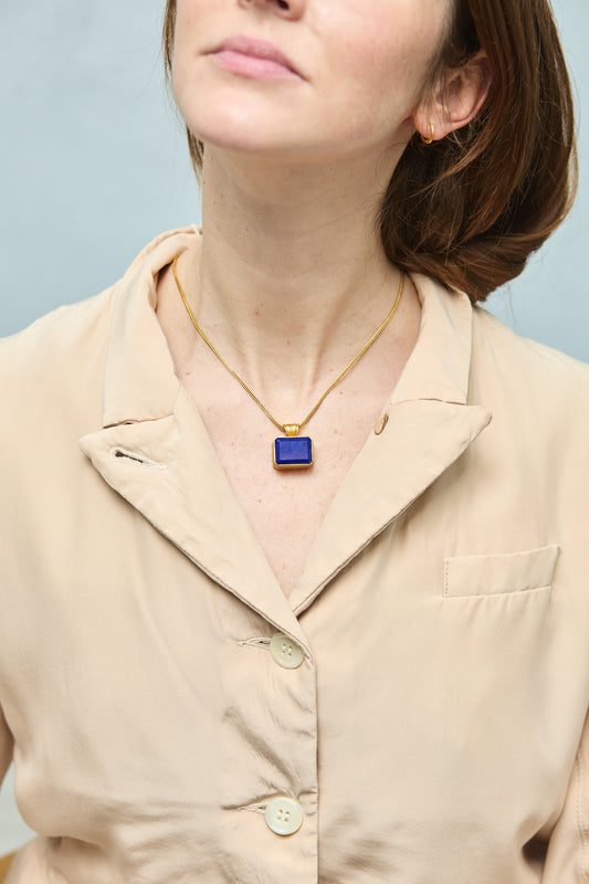New Block Pendant | Lapis Lazuli 22ct Gold