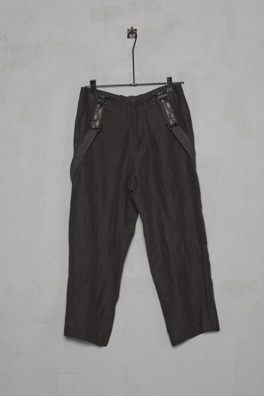 Geoffrey B. Small Men's 1940's Work Trousers with Suspenders in Parisotto 'Sack Geo' Linen