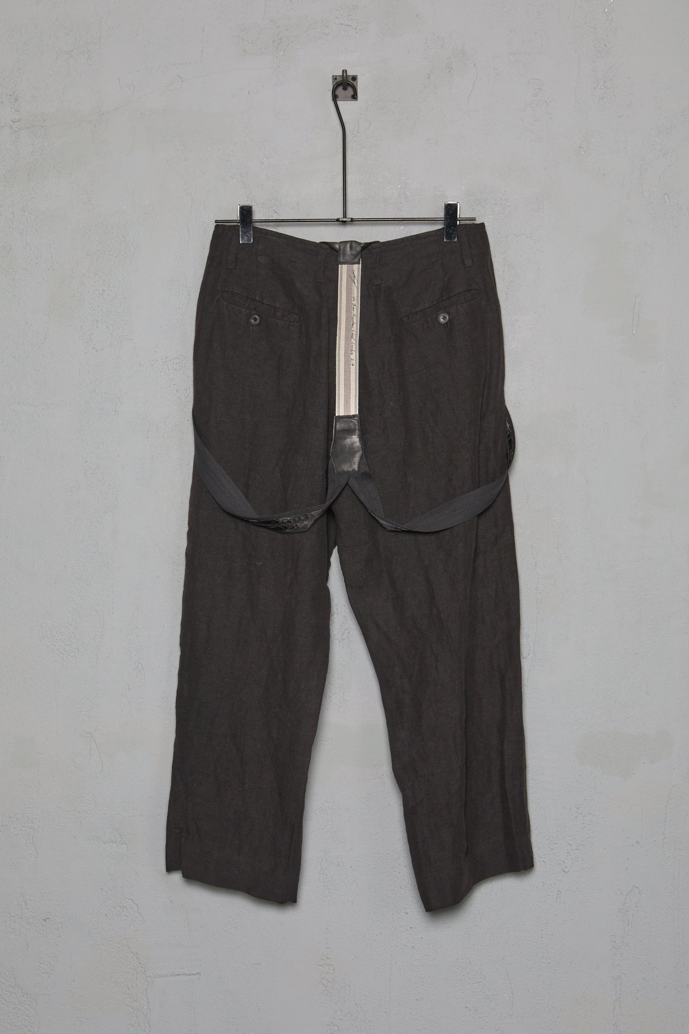 Geoffrey B. Small Men's 1940's Work Trousers with Suspenders in Parisotto 'Sack Geo' Linen