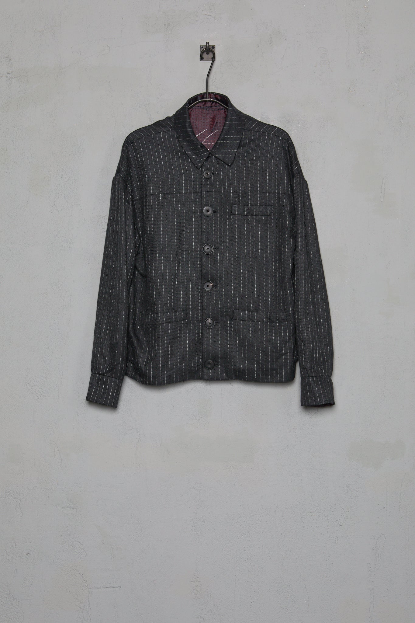Geoffrey B. Small Men's 6 Button Workers Blouson in Parisotto 'Contrails' Chalk Striped Twill