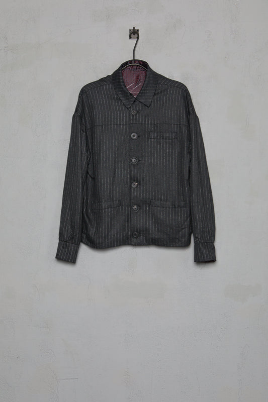 Geoffrey B. Small Men's 6 Button Workers Blouson in Parisotto 'Contrails' Chalk Striped Twill