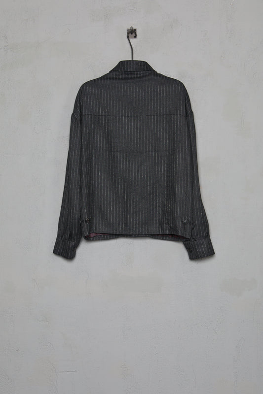 Geoffrey B. Small Men's 6 Button Workers Blouson in Parisotto 'Contrails' Chalk Striped Twill