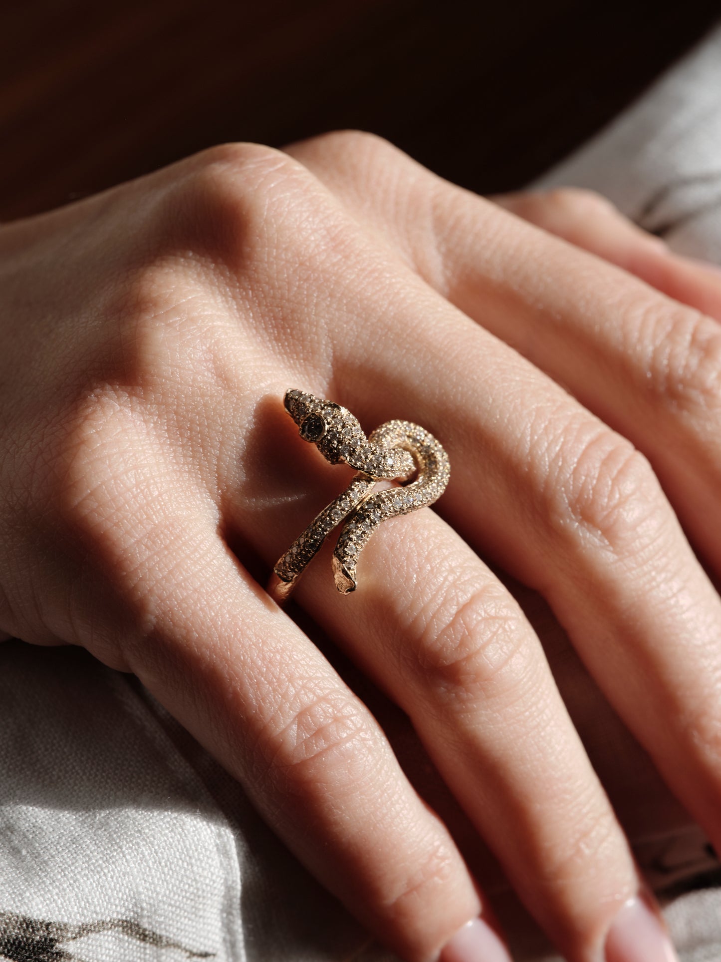 Alice Waese Pave Snake Ring with White Diamonds