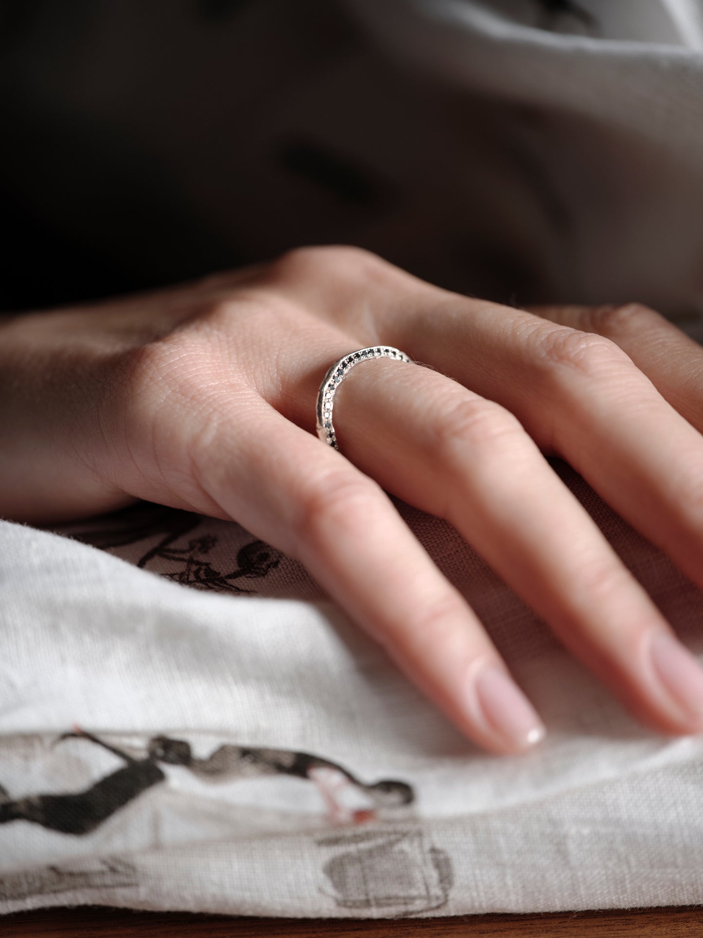 Alice Waese Pave Stacking Ring with Black Diamonds