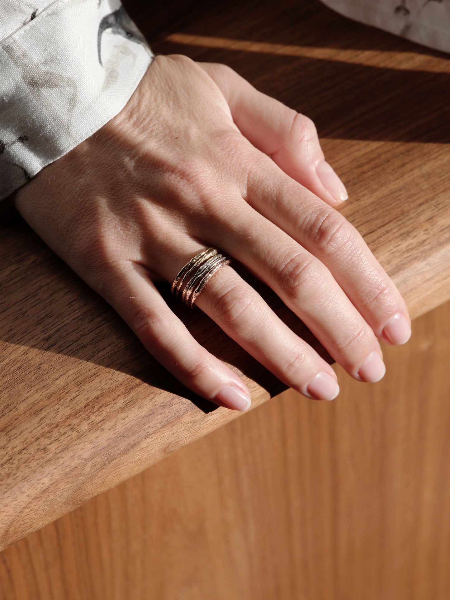 Alice Waese 5 Stacking Rings in Silver, Gold and Rose Gold