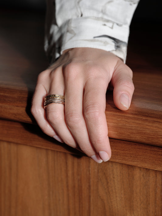 Alice Waese 5 Stacking Rings in Silver, Gold and Rose Gold