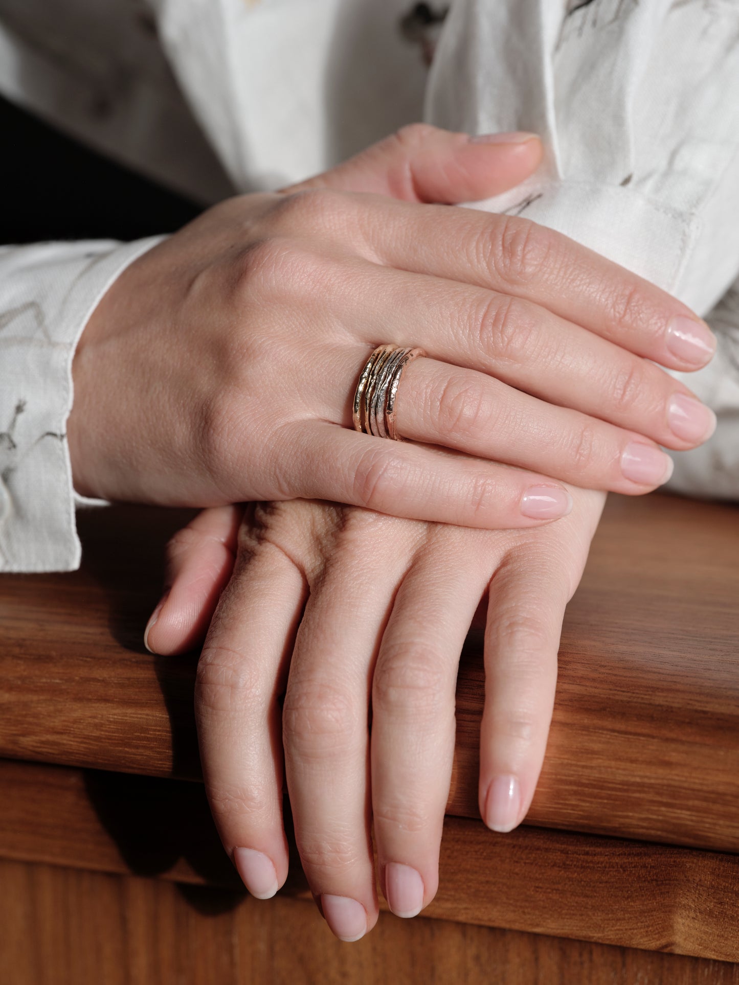 Alice Waese 5 Stacking Rings in Silver, Gold and Rose Gold