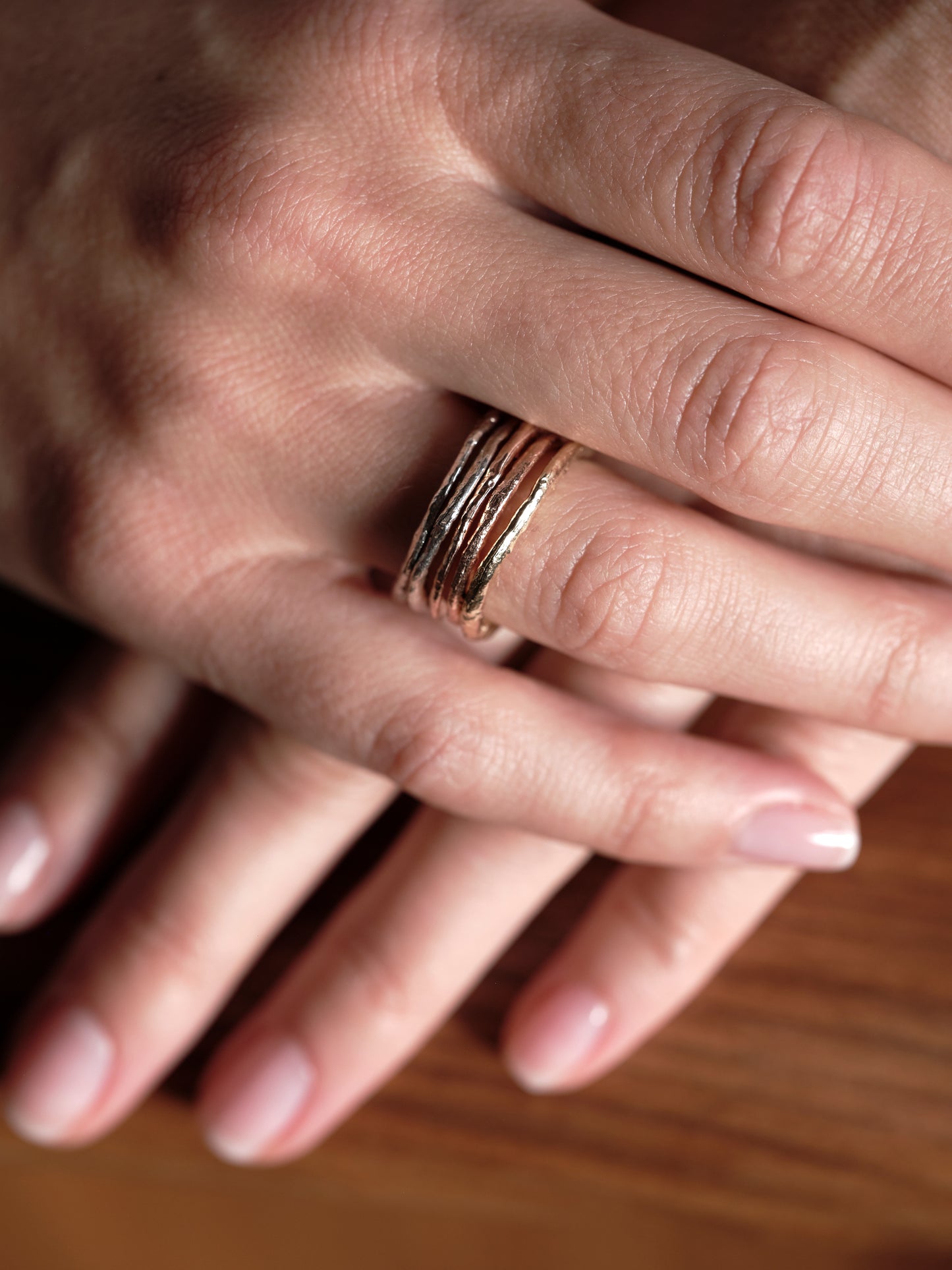 Alice Waese 5 Stacking Rings in Silver, Gold and Rose Gold