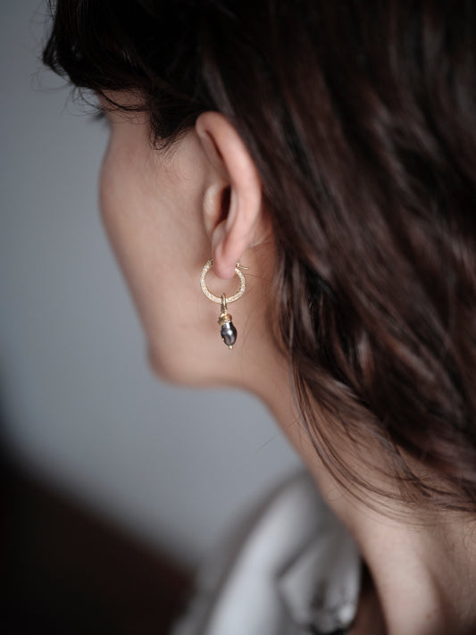 Alice Waese Keshi Pearl Earrings with Diamond Pave Hoop