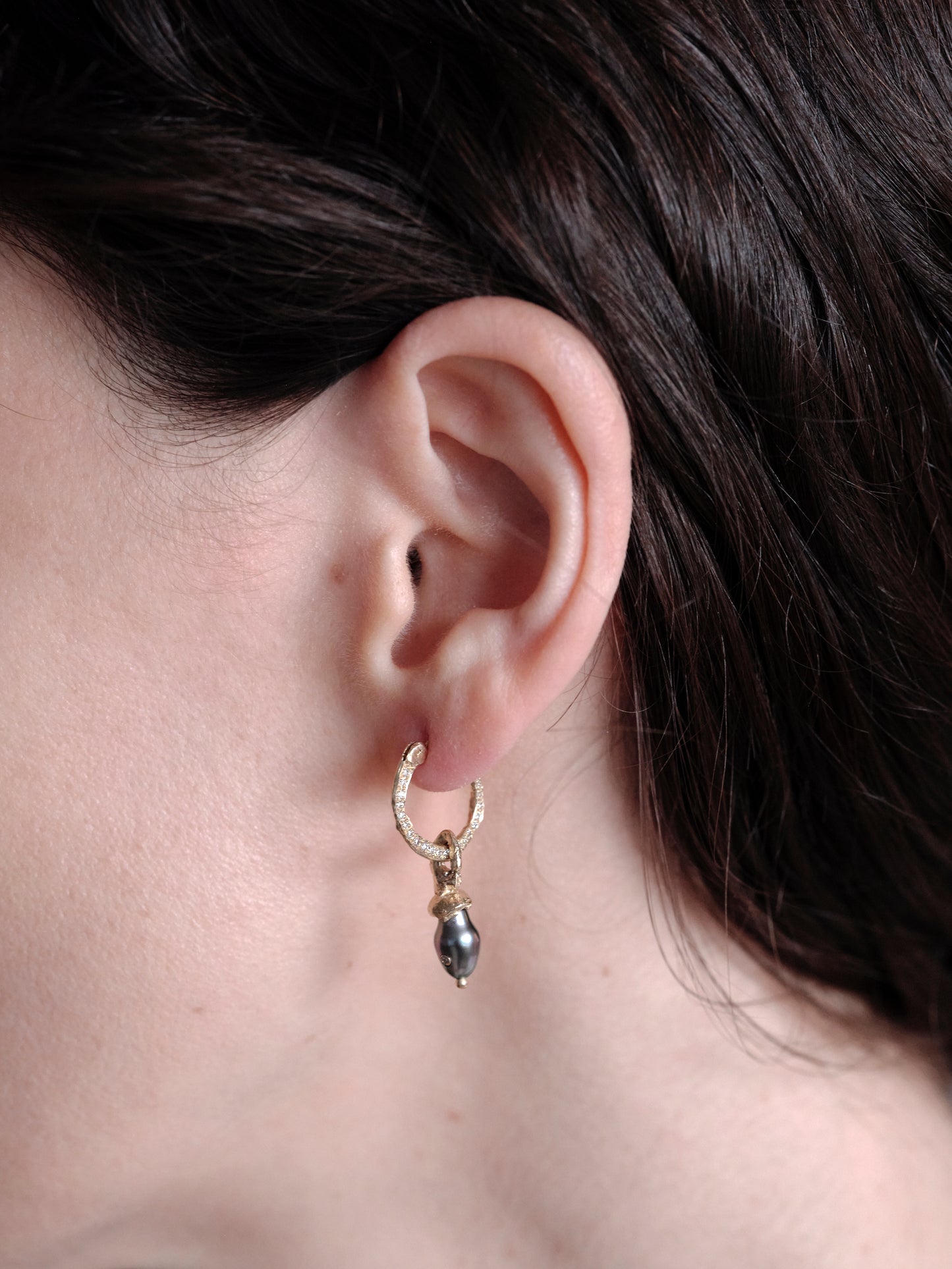 Alice Waese Keshi Pearl Earrings with Diamond Pave Hoop