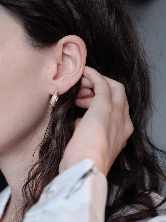 Alice Waese Norma Hoop Earrings with Grey Diamond Pave