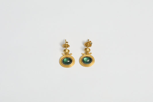Prounis Bell Earrings | Green Tourmaline 22ct Gold