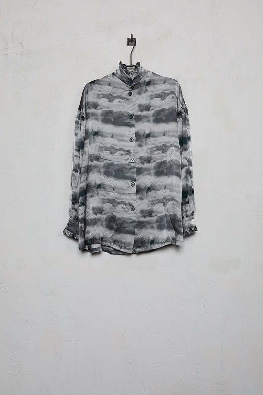 Geoffrey B. Small Women's Drop Shoulder High Neck Shirt In Cloud Como Silk