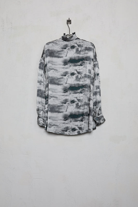 Geoffrey B. Small Women's Drop Shoulder High Neck Shirt In Cloud Como Silk