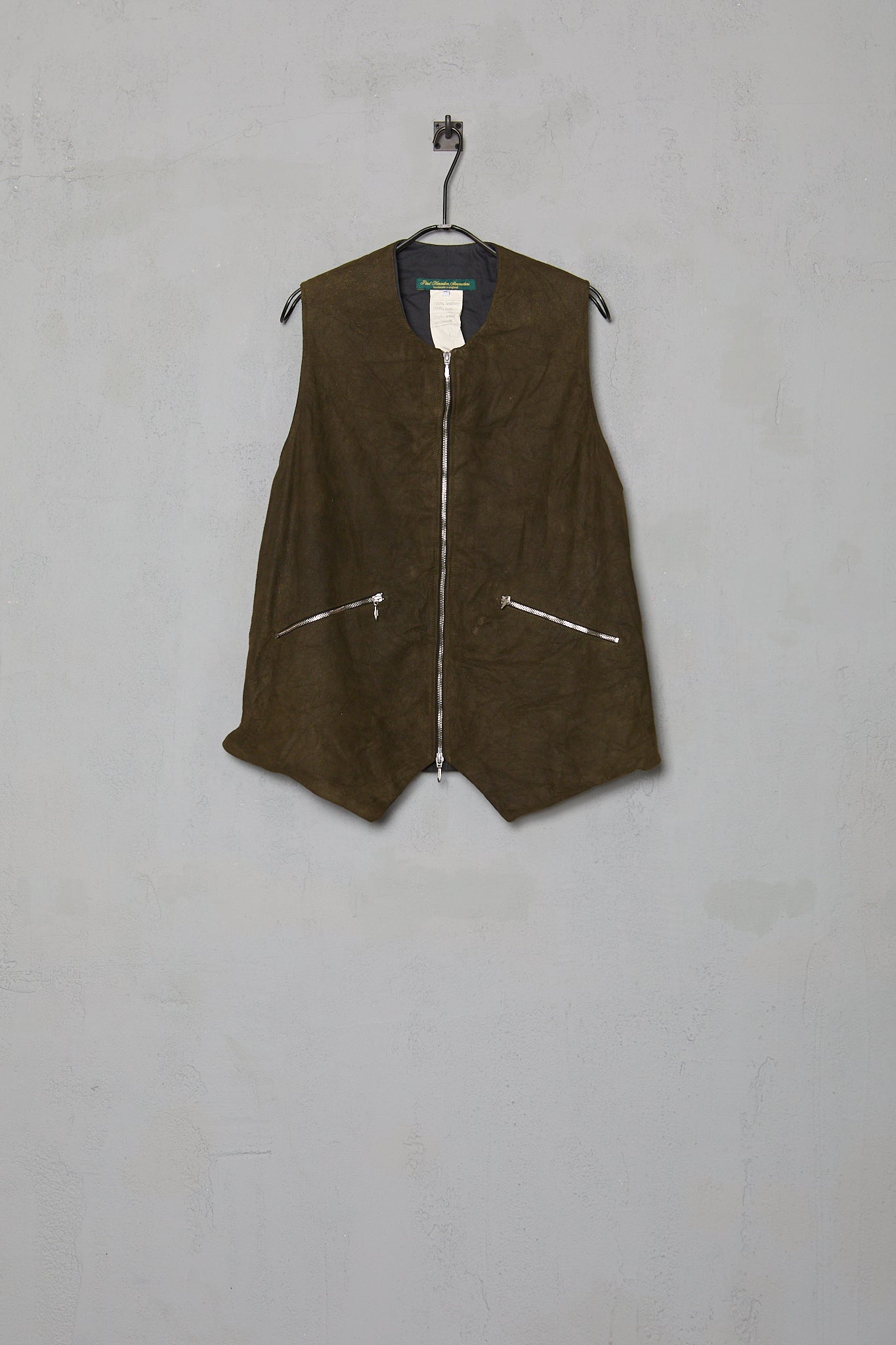 Paul Harnden Gilet Leather Olive Chamois