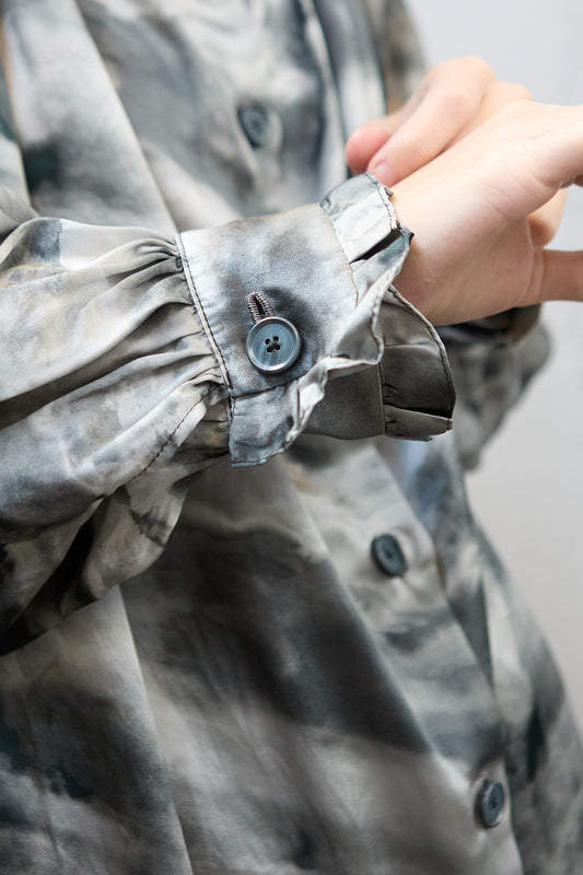 Geoffrey B. Small Women's Drop Shoulder High Neck Shirt In Cloud Como Silk