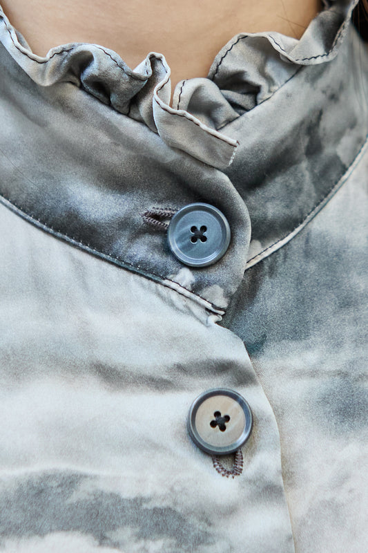 Geoffrey B. Small Women's Drop Shoulder High Neck Shirt In Cloud Como Silk