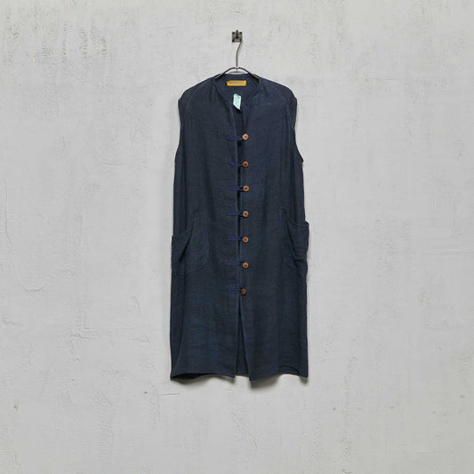 Anecho Women's Long Vest in Linen Burlap