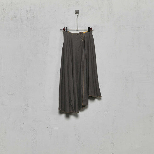 Anecho Women's Deep Pleated Skirt in Linen