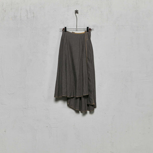 Anecho Women's Deep Pleated Skirt in Linen