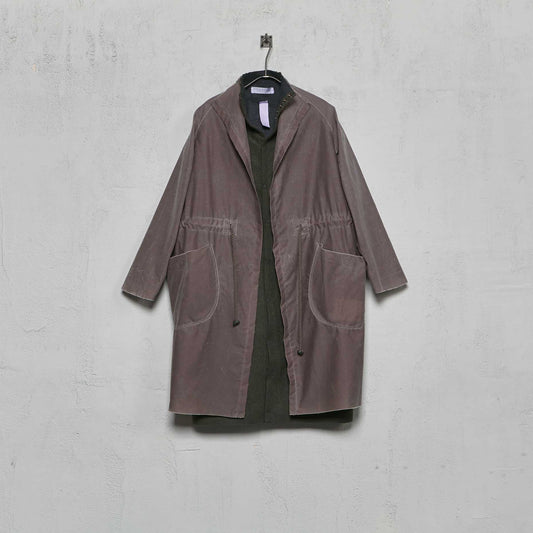 Anecho Men's Double Layer Waxed Overcoat & Detachable Cashmere Vest