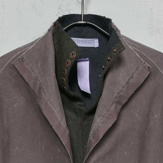 Anecho Men's Double Layer Waxed Overcoat & Detachable Cashmere Vest