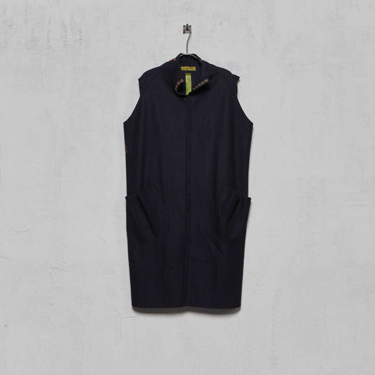 Anecho Men's Double Layer Waxed Overcoat & Detachable Cashmere Vest