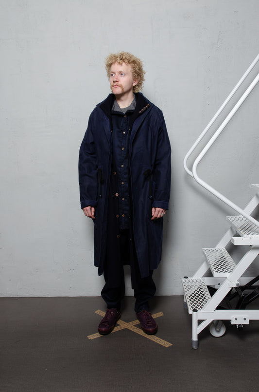 Anecho Men's Double Layer Waxed Overcoat & Detachable Cashmere Vest