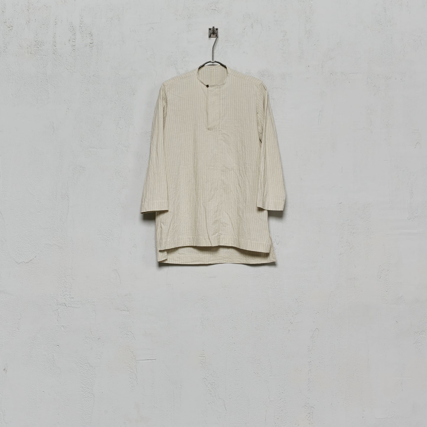 Geoffrey B. Small Men's 1980s Collarless Pullover Shirt in Parisotto Cotton and Silk