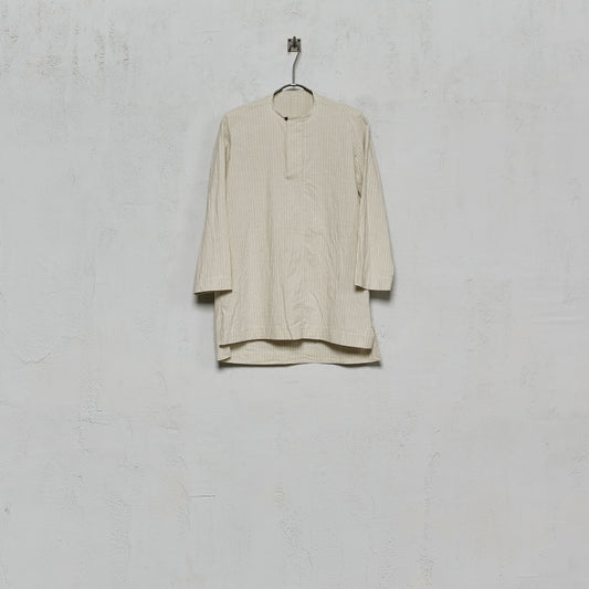 Geoffrey B. Small Men's 1980s Collarless Pullover Shirt in Parisotto Cotton and Silk